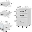 File Cabinet With Lock, 3 Drawer Wood Rolling Filing Under Desk for Home Office, Storage Fits Letter/A4 Size, Mobile Printer Stand, White, 15.5 inches x 26 inches x 15.5 inches