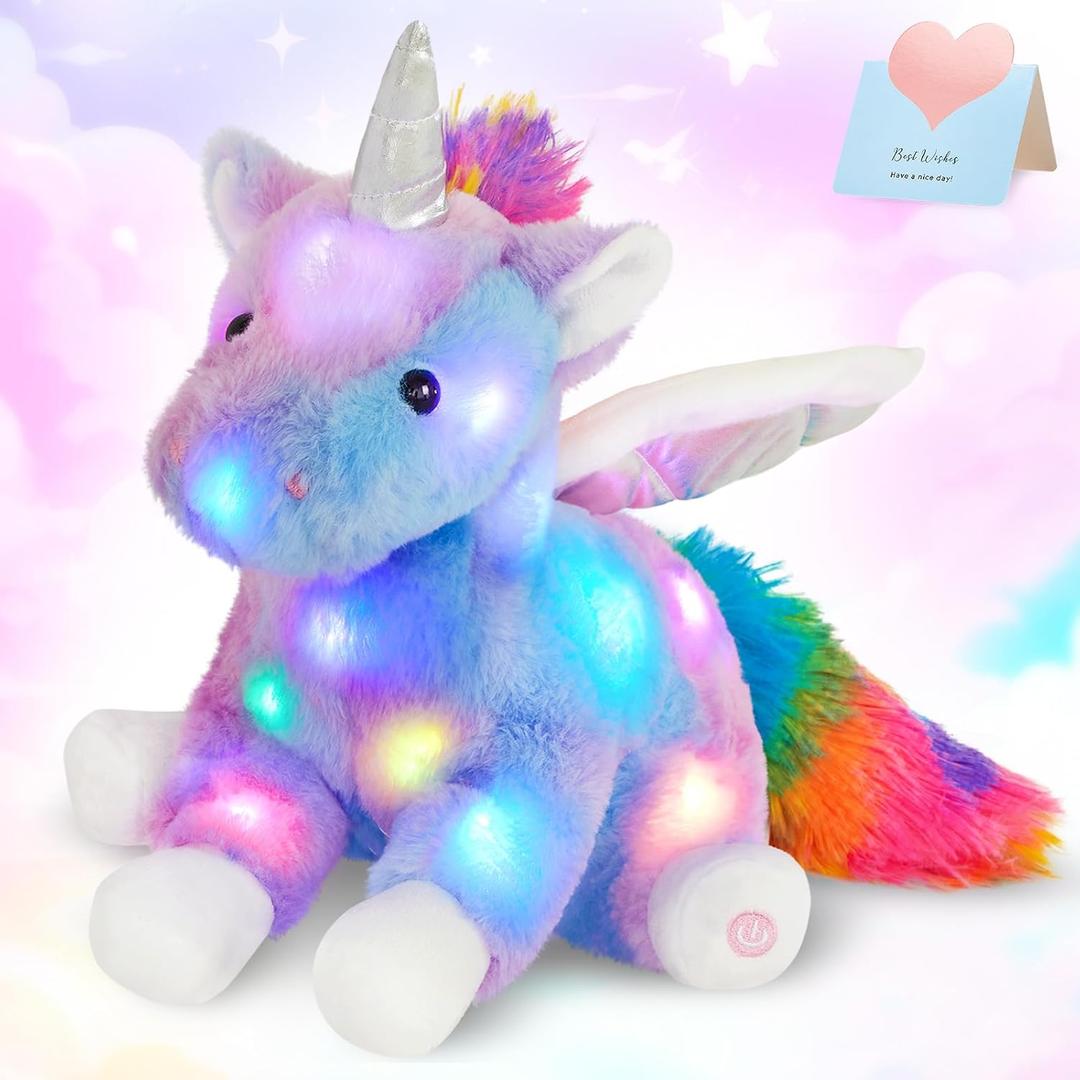 16.5" Light up Unicorn Stuffed Animal Rainbow Unicorn Soft Plush Toys Birthday Christmas Children's Day Gifts for Toddlers Boys Girls Kids
