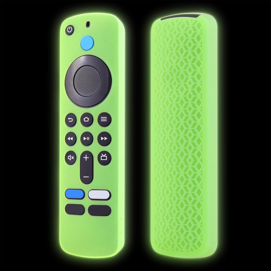 LEFXMOPHY Glow Cover for TV Stick HD / 4K (2024 Model) Wi-Fi 6 4 K Voice Remote Control Silicone Green Case with Lanyard