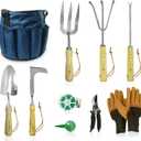 Garden Tools Set Premium Stainless Steel Gardening Hand Tools with Solid Beechwood Handle Gardening Kit with Rake, Shovel, Gloves, Shears, Tool Organizer Garden Gifts for Women and Men