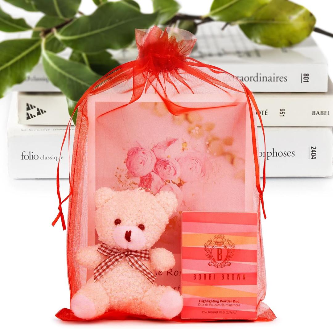 ANZNKU 8x12in 50 Pack Large Organza Bags Sheer Mesh Drawstring Mesh Gift Bag for Gift Jewelry Pouches Party Favor(Red)