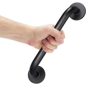 AmazerBath Shower Grab Bars for Seniors Anti Slip, Bath Safety Grab Bar for Needy, Stainless Steel Bathroom Safety Grab Bars, Thickened Bar Bigger Base Holds 500LBS, 12" L x 1" D, Black