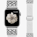 Minyee Magnetic Stretchy Band Compatible with Apple Watch Bands 38/40/41/42/44/45/46/49mm Women Men, Celtic Knot Soft Elastic Nylon Fabric Strap for iWatch Series 11 10 9 8 7 6 5 4 SE/Ultra 3 2 1, White/Silver