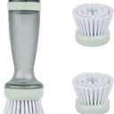CQT Dish Brush with Soap Dispenser for Dishes, Kitchen Sink, Pot, Pan Scrubbing, 1 Brush 2 Refills (Green)