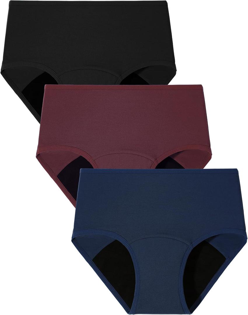 BAMBOO COOL Womens Period Underwear High Waisted Leakproof Postpartum Maternity Panties Soft Breathable Absorbent,3 Pack (M)