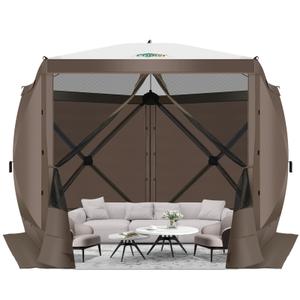 COBIZI 10x10 Pop Up Gazebo, Screen Tent with Carry Bag & Stakes, Brown | Portable Screen House, Gazebos on Clearance, with Sidewalls, Mosquito Netting, for Camping, Backyard, Garden, Beach