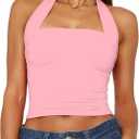 Women Sexy Halter Neck Backless Tank Top Open Back Sleeveless Slim Fit Y2k Summer Tops (Large, Pink)