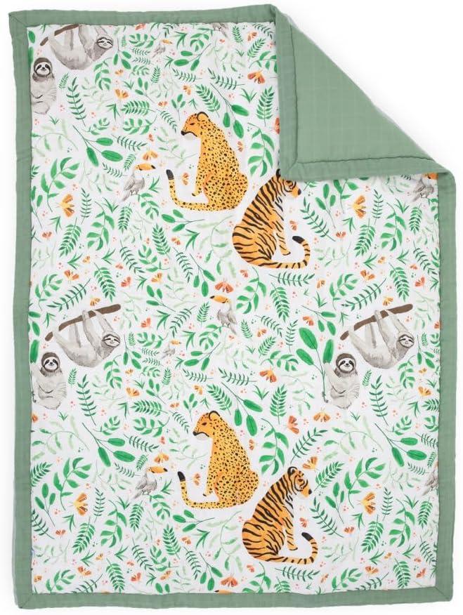 Little Unicorn Muslin Comforter Blanket | Soft & Breathable Muslin Fabric | 36"x50" | 100% Cotton | Crib & Toddler Bed Blanket (Mighty Jungle)