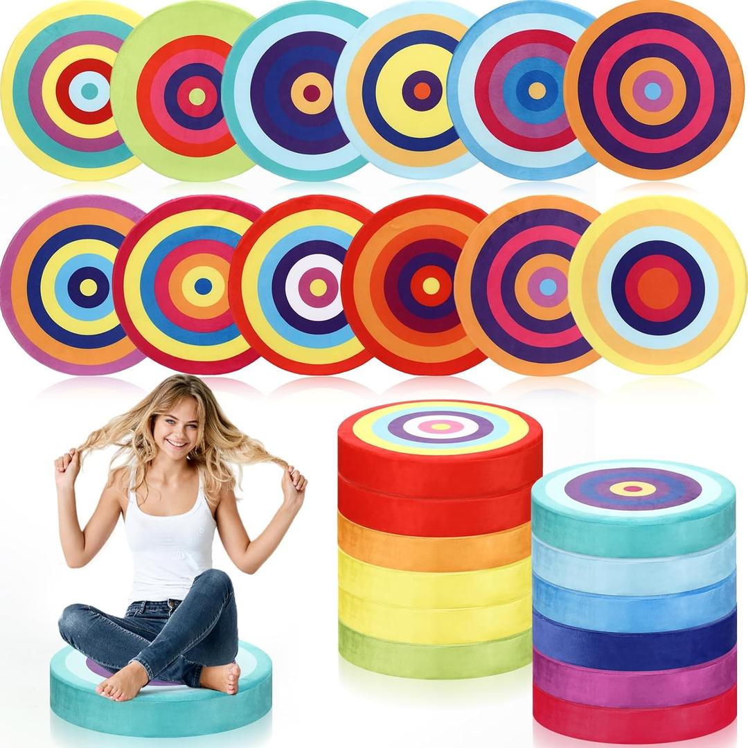 12 Pcs Round Floor Cushions for Kids Flexible Seating for Classroom Elementary Floor Pillows 15.35'' Circle Seat Cushions Group Activity Marker Kindergarten Playroom (Rainbow)