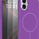 Magnetic Silicone Case for iPhone 16 Case with 2 Screen Protector, Upgraded Hard Acrylic Camera Protector Soft Slim Stylish Cute Phone Cover Compatible with MagSafe, Purple