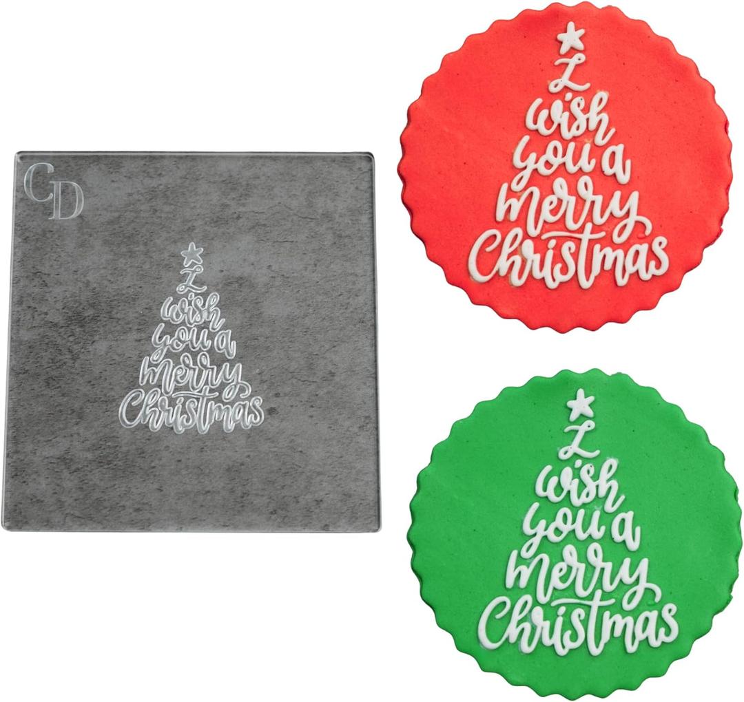I Wish You a Merry Christmas small Acrylic Embosser for cakes and cupcakes- 1 Pack