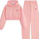 Aelfric Eden Baggy Sweatsuit Set for Womens Fleece 2 Piece Outfits Tracksuit Matching Crop Top Hoodies Barrel Pants (X-Small, Pink)