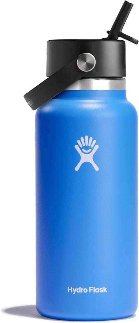 HYDRO FLASK Wide Mouth vacuum insulated stainless steel water bottle with leakproof closeable straw lid for cold water drinks, sports, travel, car and school (Cascade)