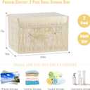 2PCS Decorative Storage Boxes with Lid Luxury Metallic Fabric Storage Bins Organizer Container Collapsible Shelf Basket with Handles for Home Bedroom Closet Office (Gold, Small Size)