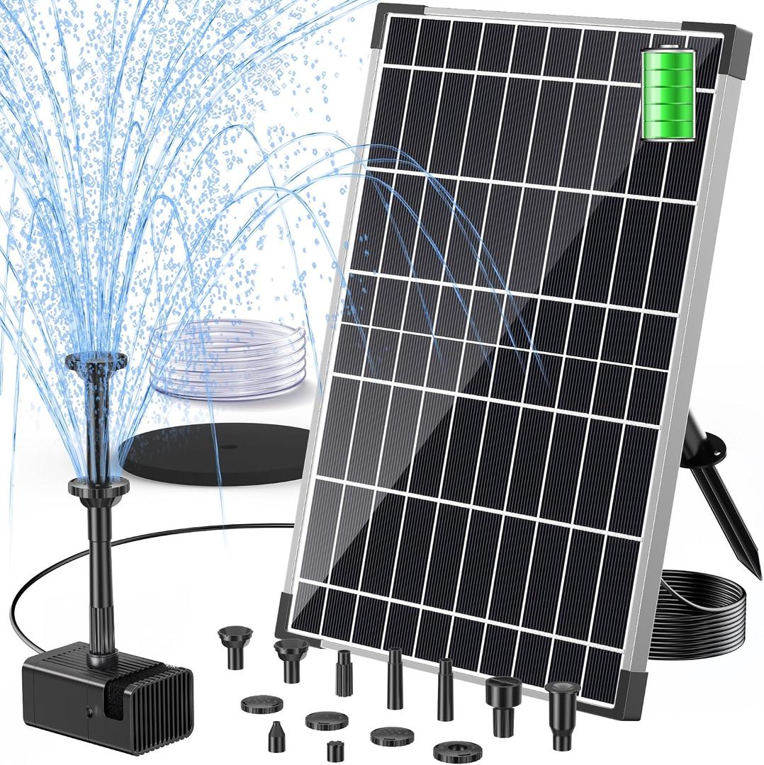 POPOSOAP Solar Fountain Pump, 12W Solar Water Pump Kit with 4400mAh Battery Backup Work All Day, 8 Nozzles & PVC Tubing, Solar Pond Pump for Bird Bath Garden Pond Fish Tank P112D