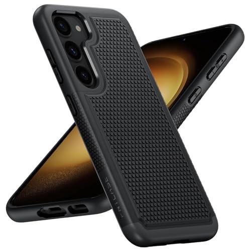 FNTCASE for Samsung Galaxy S23 Case: Dual Layer Heavy Duty Cell Phone Protective Cover Shockproof Rugged with Non-Slip Textured - Military Drop Protection Bumper Tough - 2023, 6.1inch Black