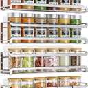 Spice Rack wall mounted 4 Pack, Space-Saving Spice Organizer for Spice Jars and Seasonings,Screw or Adhesive Hanging Spice Rack Organizer for Your Kitchen Cabinet,or Pantry Door,Chrome (Silver)