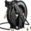 Pressure Washer Hose Reel, 50 ft x 3/8 inch Retractable Power Heavy-Duty Steel Washer Hose Reel 4000PSI,Auto-Rewinding, Flexible Wall/Floor Mounted for Car Washing,Floor Cleaning,Garden