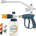 Sooprinse Pressure Washer Foam Cannon with Short Pressure Washer Gun, Dual Connector Accessory, Snow Soap Attachment for Car Wash, 5 Nozzles Tips with 1/4” Quick Connect， 4000 PSI