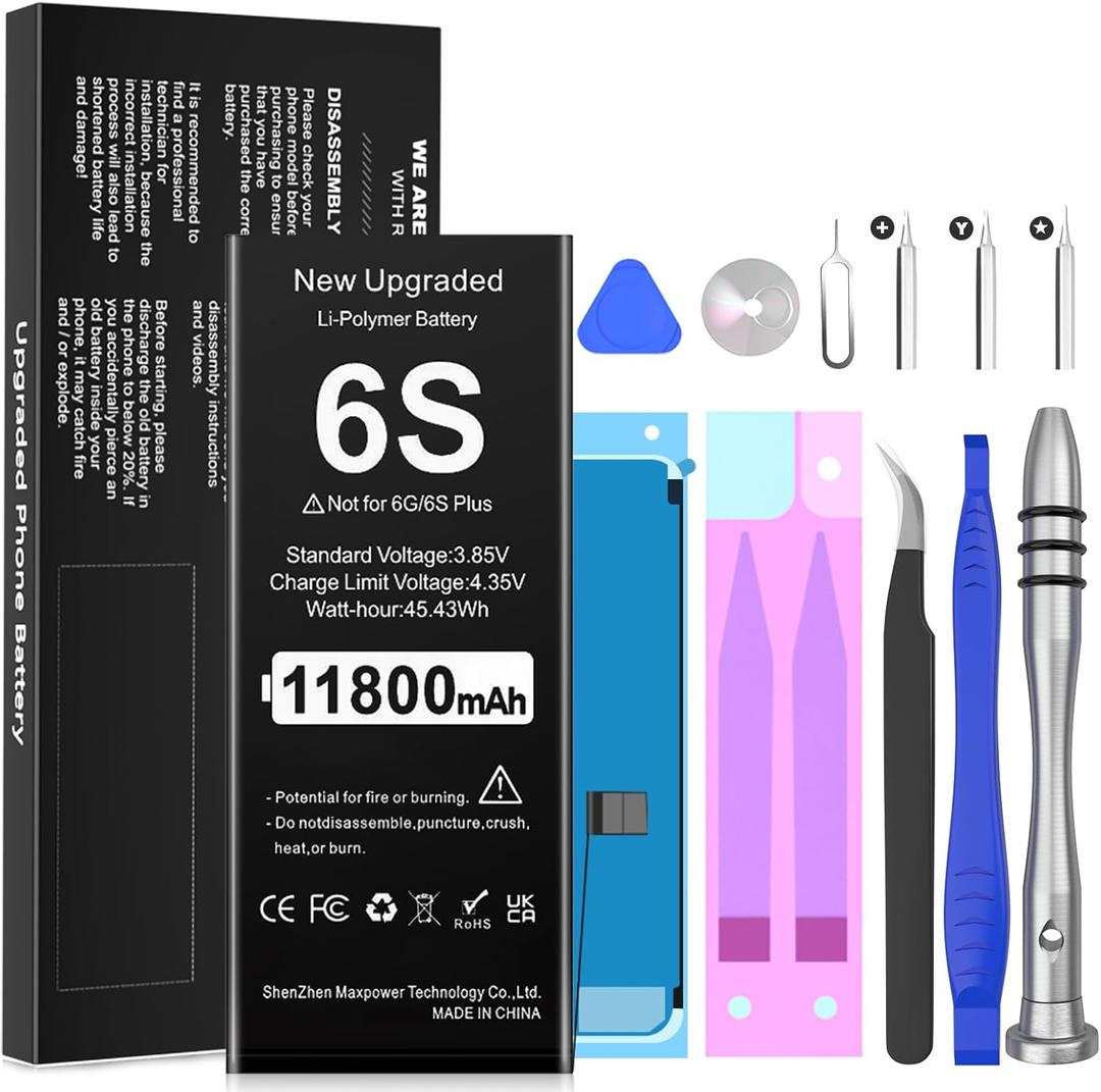 Upgraded Battery for iPhone 6S, (2025 New Version) [11800mAh] Battery Replacement for iPhone 6S A1633,A1688,A1700 with Complete Professional Repair Tool