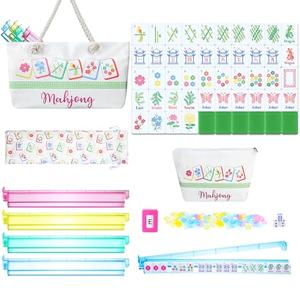 Ceenna American Mahjong Set Complete 160 Pcs Tile/Pushers/Carrying Bag/dice/Chips, 1.2 Inch Green Back Melamine Mahjong Tiles, Hand Carved Pattern for Adult Mah Jong, Beginners (Classic)