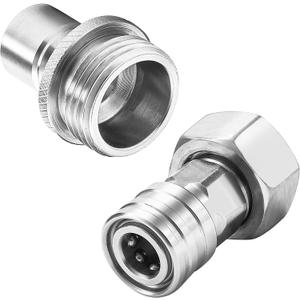 Tool Daily Garden Hose to Pressure Washer Adapter, 3/4 GHT Female to 1/4 Quick Connect, 3/4 GHT Male to 1/2 Quick Plug, Stainless Steel, 2 Pcs