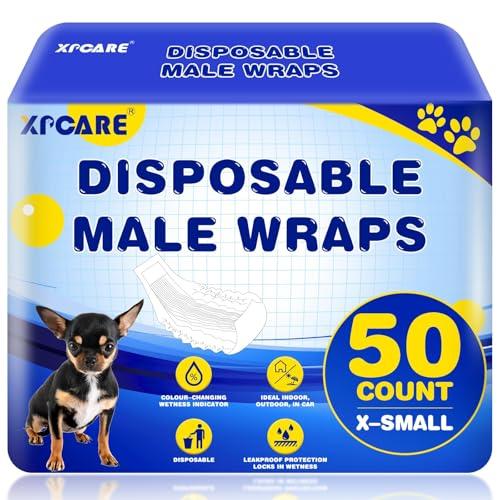XPCARE 50 Count Disposable Male Dog Diapers, Male Dog Wraps,Super Absorbent Leak-Proof Fit (X-Small)