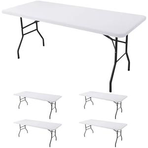 Enjoyidea Fitted Tablecloth for 8 Foot Rectangle Tables-3 Pack White Elastic Outdoor Picnic Table Cover-Spandex Stretch Folding Table Cloths 8ft for Camping Dining Room Patio Kitchen Banquet Party
