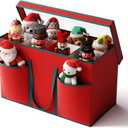 Christmas Figurine Storage Box & Nutcracker Storage Containers with Visible Lid for 15-inch Collectibles, Large Holiday Ornament Decor Organizer Keeps 8 Figurines, Xmas Decoration Storage Box, Red
