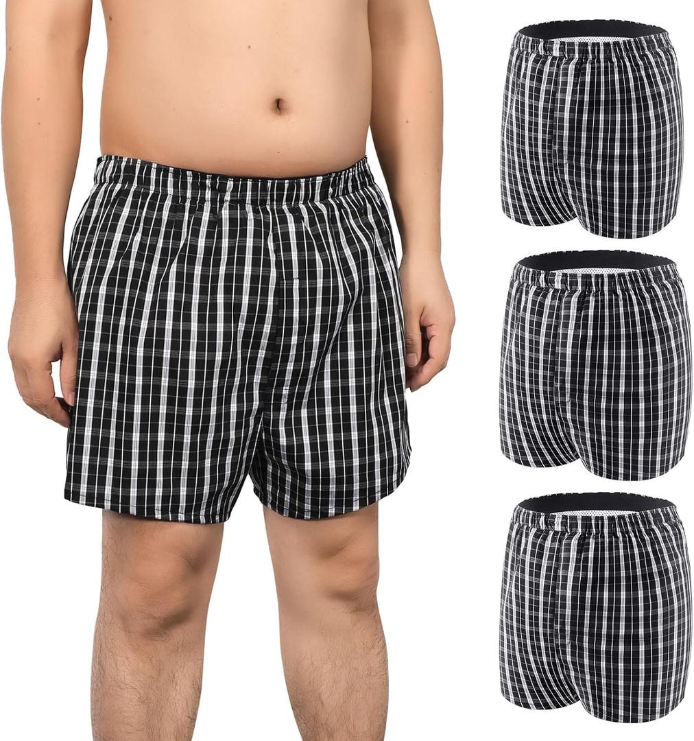 Incontinence Underwear for Men Washable 3 Pack Men's Leakproof Underwear with Front Fly for Bladder Leakage Protection Instant Absorbency Men's Incontinence Boxers (Large, Black Plaid)