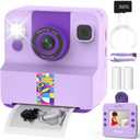 Kids Camera Instant Print, Digital Camera for Kids, 180 Rotating Selfie Lens with 32GB SD Card & 2 Rolls Printing Paper Kids Toy Birthday Gifts for Boys Girls Ages 3-12, Purple