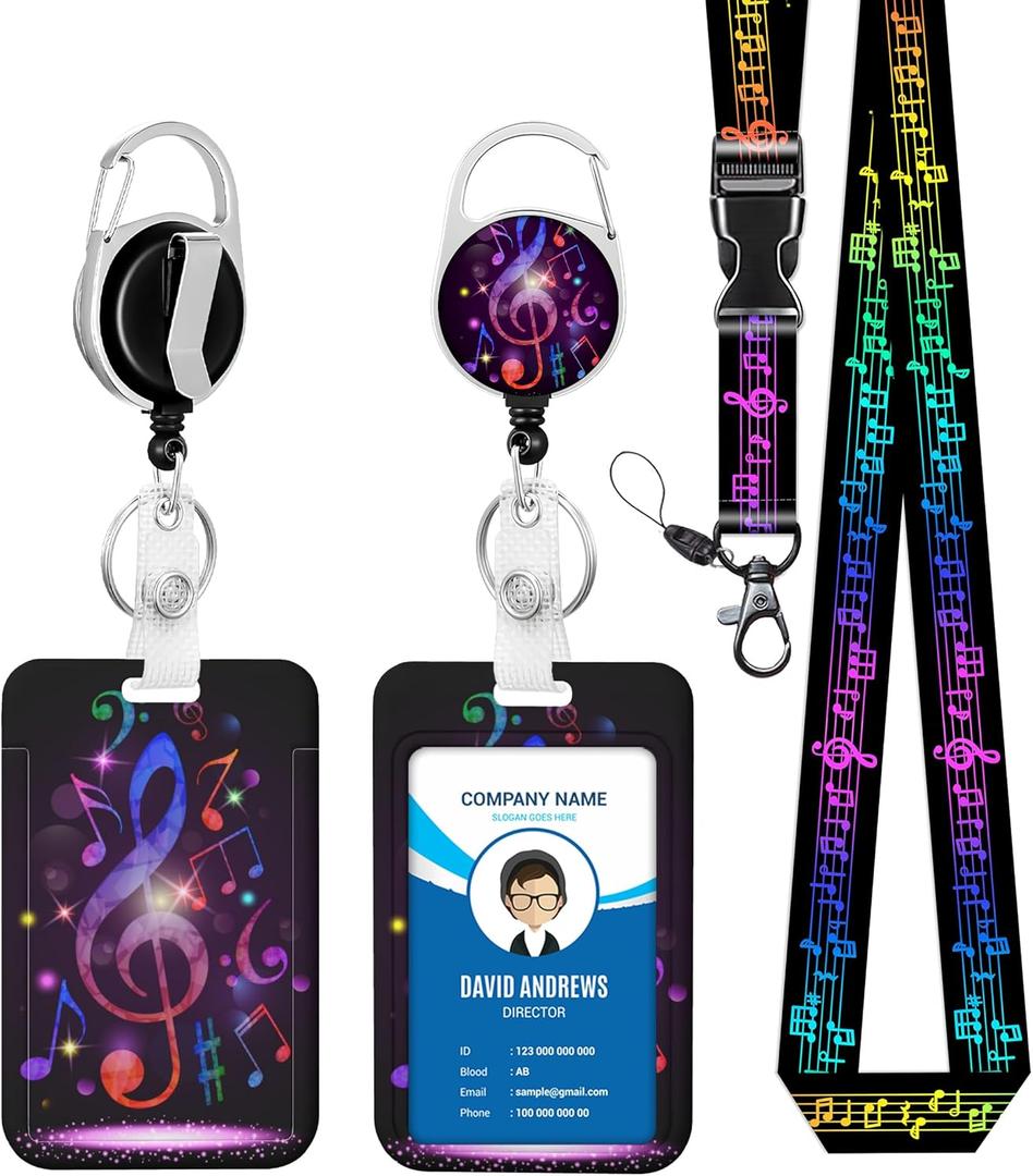 Music Badge Holder Lanyard ID Card Holders Detachable Name Tag Clips Cute Funny Nurse Teacher Office Gifts Women Man Cute Badge Holder