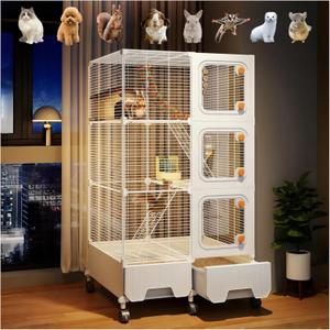 Large Multi-Level Small Animal Metal Cage Indoor Play Pen, Suitable for Ferrets, Squirrels, Guinea Pigs, Rabbits, Cats, Mice, Sugar Gliders Small Animal House and Enclosure (27.9" Lx 18.1" W x51.6 H)