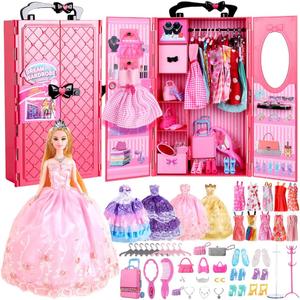 UCanaan Girl Doll and Closet Set with Doll Clothes and Accessories Items Including Fashion Dolls, Dressand Many Other Accessories (Refer Picture Shows)Best Gitfs for Girls Christmas Birthday (Rose)
