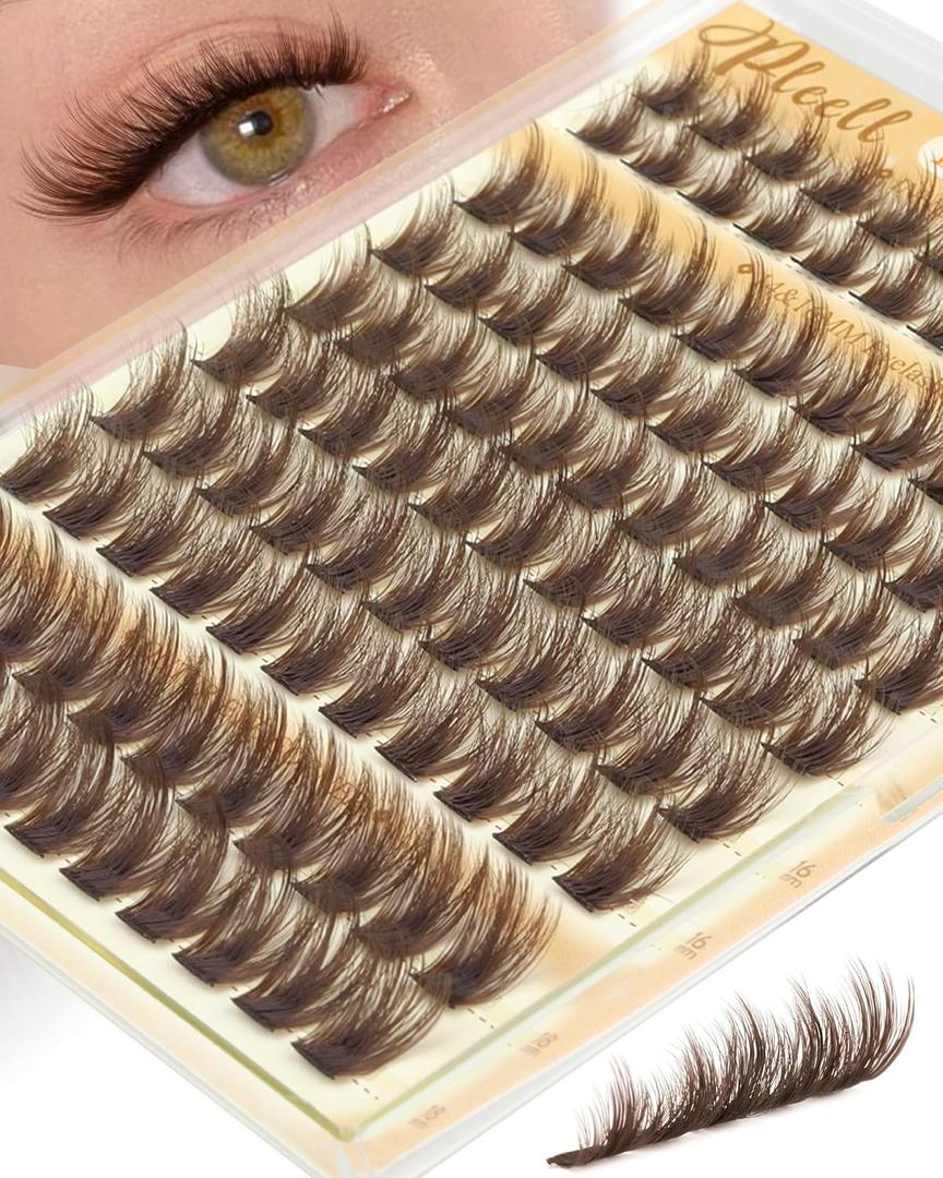 Brown Lash Clusters Fluffy Eyelash Clusters Natural Cluster Eyelashes Extensions 12-18MM D-Curly Manga Cluster Lashes Wispy False Lashes Clusters