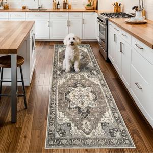 Washable Kitchen 3x8 Runner Rug - 3x8 Hallway Rug Distressed Mats Non-Slip Soft Room Floor Carpet for Dining Room (Beige,3x8)