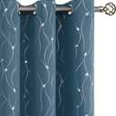 BGment Room Darkening Curtains 63 Inches Long, Grommet Thermal Insulated Blackout Curtains with Wave Line and Dots Printed for Bedroom, 2 Panels, Each 42 x 63 Inch, Steel Blue