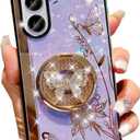 for Samsung Galaxy Z Fold 7 Kickstand Case,Cute Glitter Bling Rhinestones Diamond Butterfly with Ring Stand Marble Shell Shockproof Protective Cover for Women Girls for Galaxy Z Fold 7,Purple