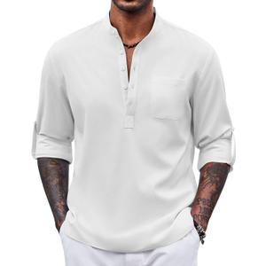 COOFANDY Men's Henley Shirt Long Sleeve Lightweight Casual T-Shirt Summer Beach Hippie Tee Shirt (White, XL)