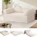 Tri-Fold Foldable Mattress, Convertible Folding Sofa Bed with Removable Arms & Washable Cover, All-in-One Portable Mattress Floor Sofa Bed, No Assembly Required & Non-Slip, Full Size, Beige