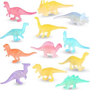 Skylety Mini Dinosaurs Toys 12 Pcs Glow in Dark Dino Figures Colorful Easter Dinosaur Party Favors Glowing Realistic Dinosaur Cupcake Toppers Party Decorations for Birthday Goody Bag Pinata Egg Filler