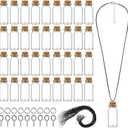 Sawysine 50 Pcs 10 ml Mini Glass Bottles with Cork, Tiny Wishing Bottles with 50 Pcs Black Waxed Cord,100 Pcs Eye Screws and 100 Pcs Clasp Rings,for DIY Crafts Container Necklace Jars