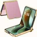 for Motorola Razr Ultra 2026/2025 Case with Hinges Protection & PU Leather Back Cover & Plated Frame & Built-in Front Screen Protector (Pink)