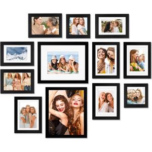 Egofine 12 Pack Black Gallery Wall Frame Set Solid Wood Picture Frame Collage Wall Art Decor for Home Decoration,Hanging or Tabletop Display,Include Multi-Size Two8x10, Four5x7,Four4x6,Two4x4