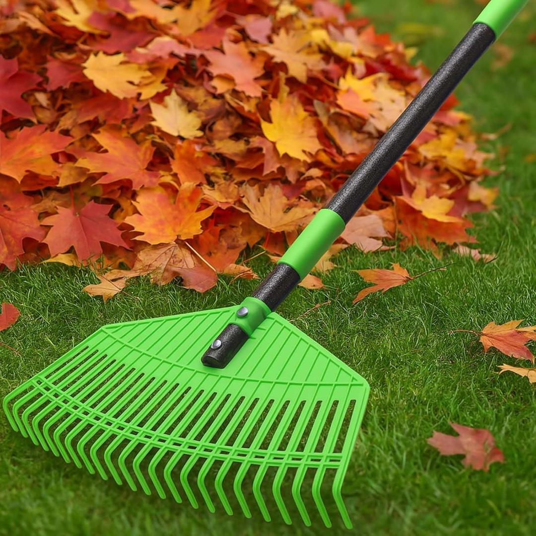 Plastic Leaf Rake - Upgraded Anti-Break Nylon Head,65" Adjustable Outdoor Yard Rakes for Leaves,Grass,Pine Needle,Mulch,Gentle On Lawn Garden - Lightweight for Women,Seniors & Kids,Childs