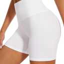 DHSO High Waisted Biker Shorts for Women-5" Tummy Control Fitness Athletic Workout Running Yoga Gym Shorts (Large-X-Large, 01 White)