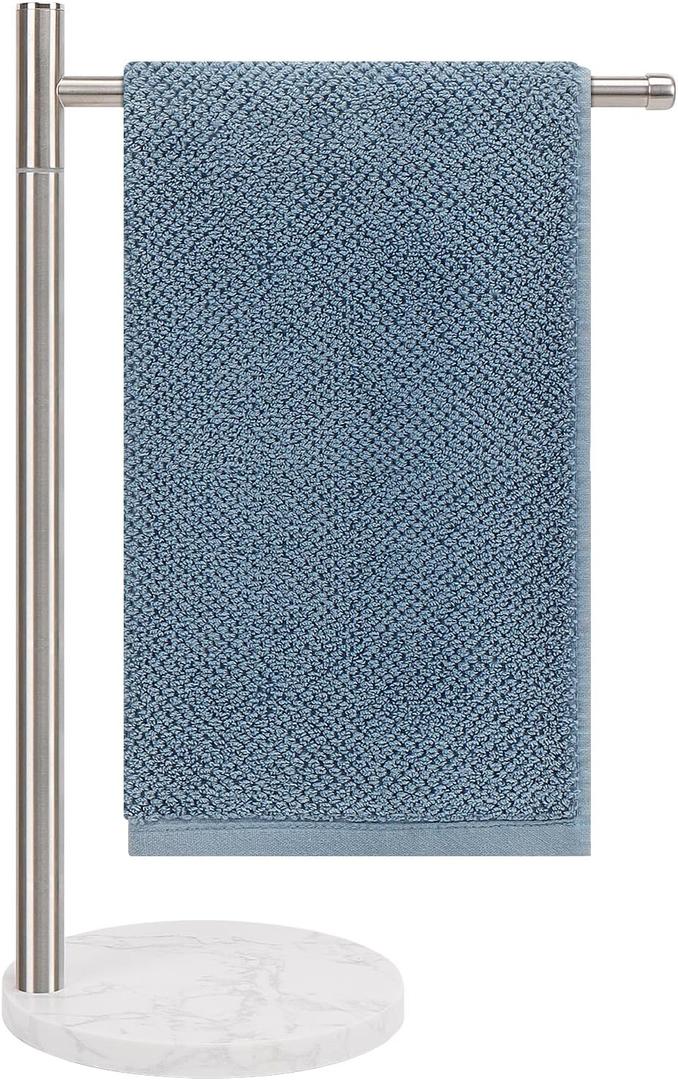 Hand Towel Holder, L-Shape Hand Towel Stand with Marble Base, Stainless Steel Swivel Hand Towel Rack Bar Standing for Bathroom Kitchen Countertop, 1 Arm (Brushed Nickel)