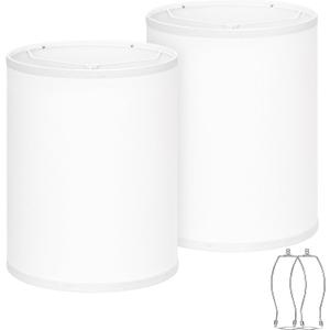 White Linen Tall Drum Lamp Shades Set of 2, 10"Top x10" Bottom x 13"High, Lampshade Replacement for Table Lamp Floor Lamp, Natural Linen Lampshades, Spider, Harp Holders Included, Easy Assembly