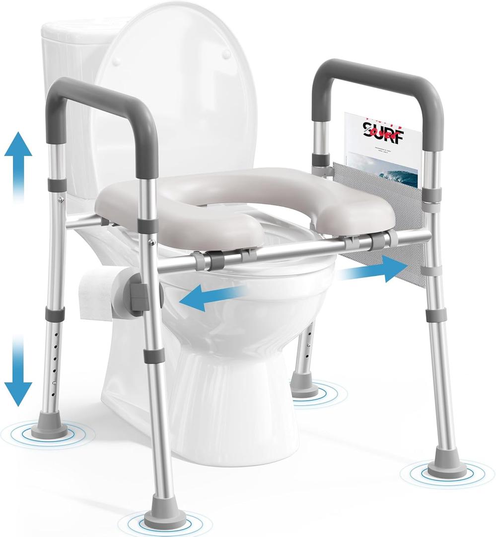 Toilet Seat Riser for Seniors, FSA HSA Eligible Raised Toilet Seat with Handles, Adjustable Height & Width, 400lb Handicap Elevated Toilet Seat, Fit Any Toilet (Grey)