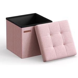 SONGMICS Small Folding Storage Ottoman, 11.8 x 11.8 x 11.8 in, Jelly Pink
